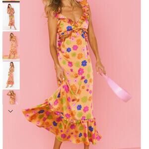 Show Me Your Mumu Lane Midi Dres in Poppin Poppy Size Small Floral Print